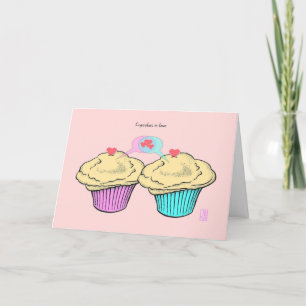 Muffinsar i Kärlek CustardCustardPinkBlue Valentin Kort
