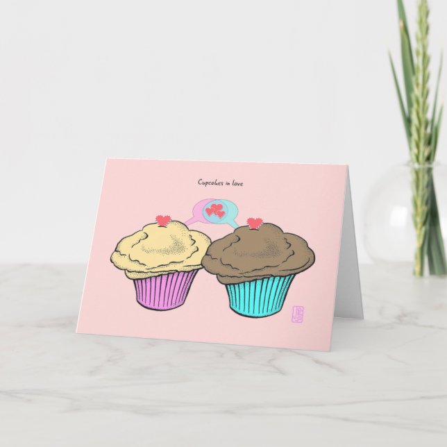 Muffinsar i Kärlek CustChocoPinkBlue Valentine Kort (Framsida)