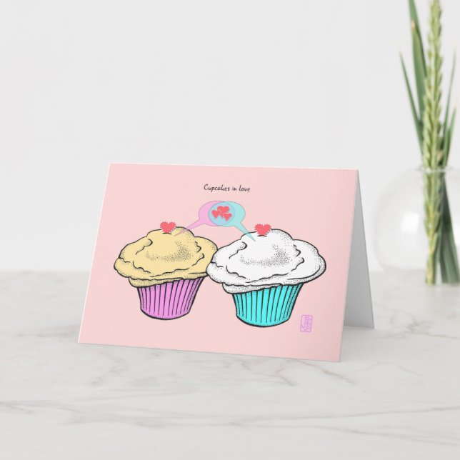 Muffinsar i Kärlek CustillaVanillaPinkBlue Valenti Kort (Framsida)
