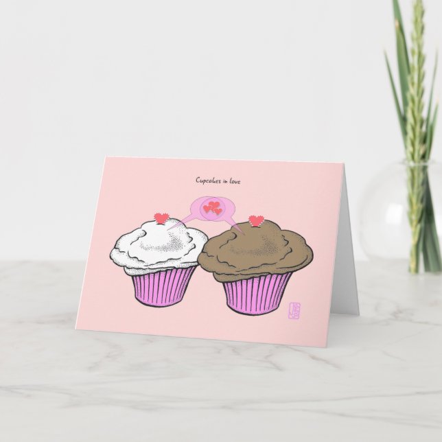 Muffinsar i Kärlek VanillaChocoPinkPink Valentine Kort (Framsida)