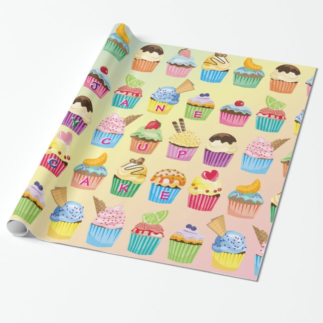 Muffinsar Lägg till ditt namn Monogram Cute Muffin Presentpapper (Utrullad)