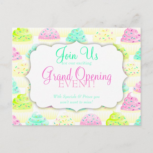 Muffinsar N Sprinkles Anpassningsbar Grand Open Po Inbjudan Vykort (Framsida)