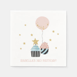 Muffinsar och bubblor | Faux Glitter Girl Birthday Pappersservett