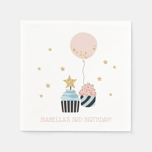 Muffinsar och bubblor | Faux Glitter Girl Birthday Pappersservett (Framsidan)