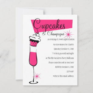 Muffinsar och champagne i Shock rosa Inbjudningar