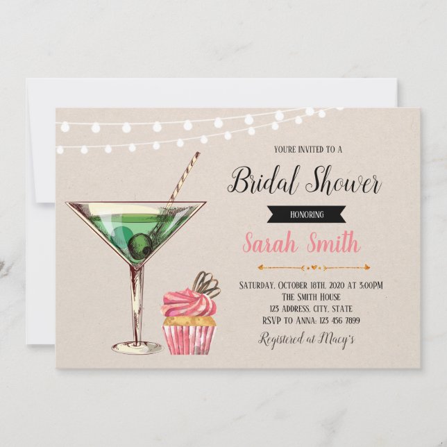 Muffinsar och cocktails inbjudningskort för möhipp (Framsida)