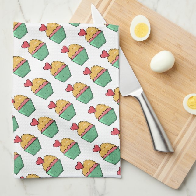 Muffinsar och hjärtan kökshandduk (Vikt i Fjärdedel)