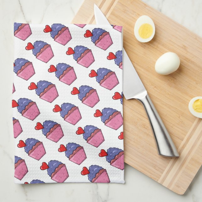 Muffinsar och hjärtan kökshandduk (Vikt i Fjärdedel)