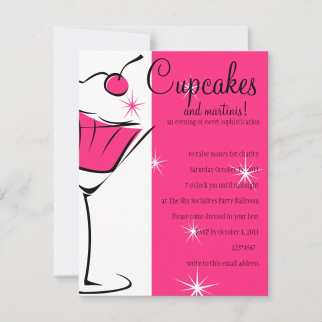 Muffinsar och Martinis i Shock rosa Inbjudningar (Framsida)
