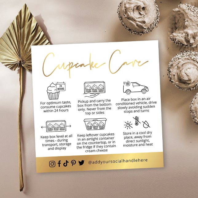 Muffinss Care Guide White & Guld Logotyp Bakery Fyrkantigt Visitkort (Skapare uppladdad)