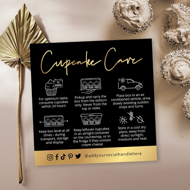 Muffinss Care Instructions Black & Guld Logotyp Fyrkantigt Visitkort (Skapare uppladdad)