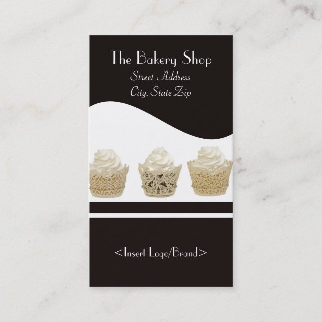 Muffinvisitkortar på svart bakgrund visitkort (Framsida)
