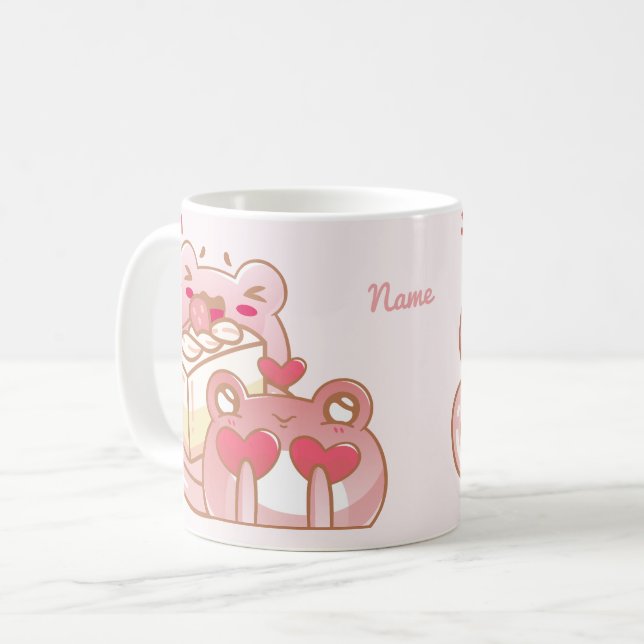 Mug adorable frogs sharing a cake kaffemugg (Framsida vänster)