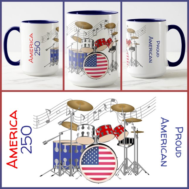 MUG - America 250 - Röd/Vit/Blå - Trumset #2 Mugg (Skapare uppladdad)