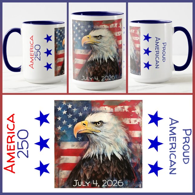 MUG - America 250 - Stolt amerikan -Röd/Vit/Blå Mugg (Skapare uppladdad)