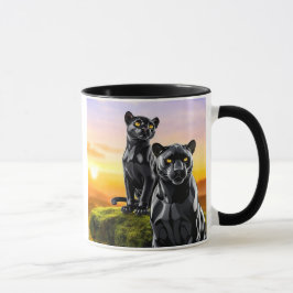 Mug au deux panthères noires en observation. mugg