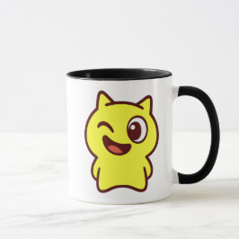 Mug avec chat dessiné en jaune. mugg