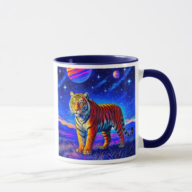 Mug avec tigre puissant sous un ciel étoilé. mugg (Höger)