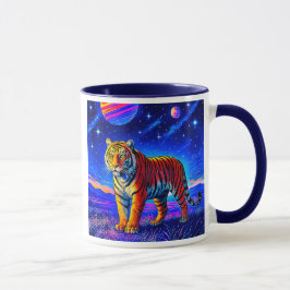 Mug avec tigre puissant sous un ciel étoilé. mugg