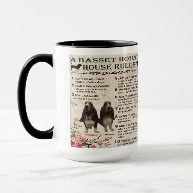 Mug Basset Hound House Rules Mugg (Vänster)