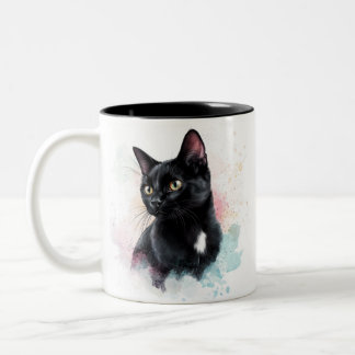 Mug black cat add own text Två-Tonad mugg