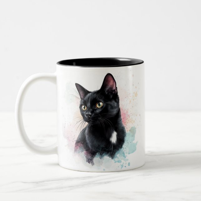 Mug black cat add own text  Två-Tonad mugg (Vänster)