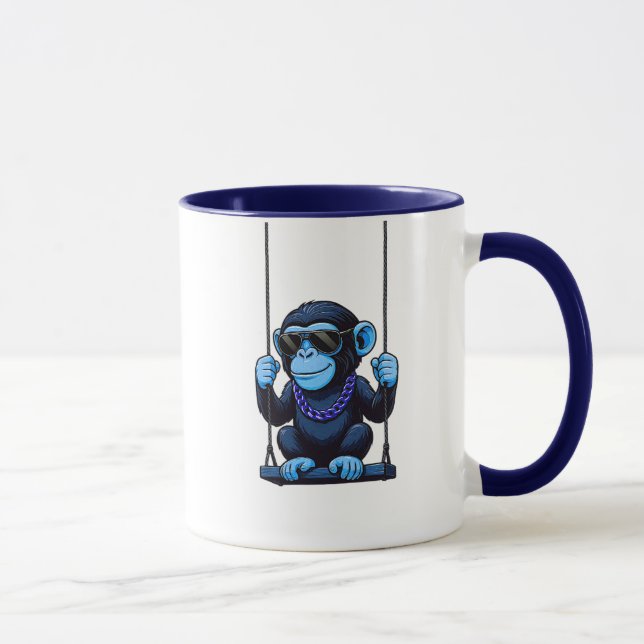 Mug cartoon stylisé singe bleu cool sur balançoire mugg (Höger)