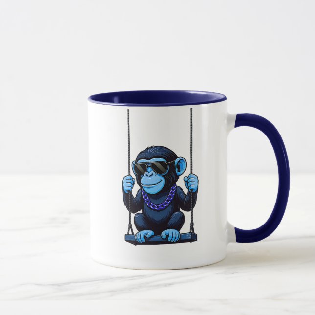 Mug cartoon stylisé singe bleu cool sur balançoire mugg (Höger)