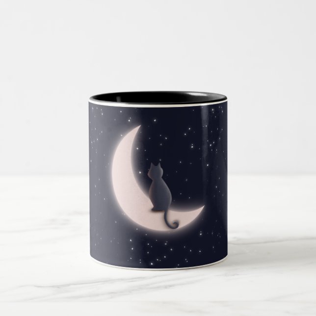 mug cat  on moonlight Två-Tonad mugg (Center)
