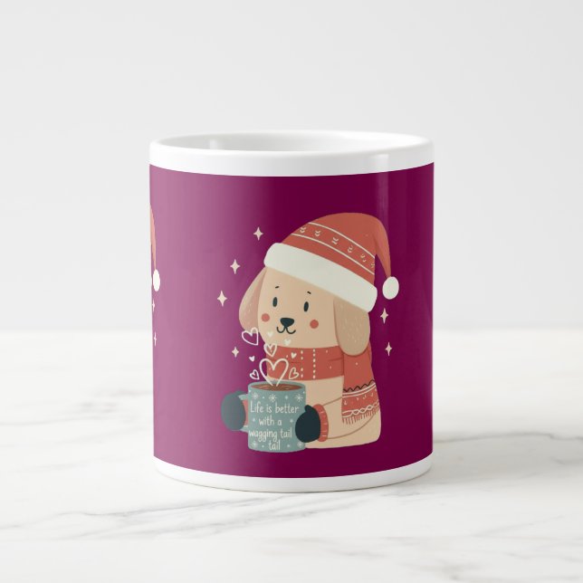 Mug Chien de Noël Bonnet Écharpe Pastel - Life is  Jumbo Mugg (Framsidan)