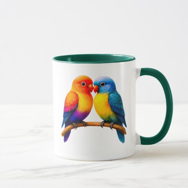 Mug couple d'oiseaux colorés mugg (Höger)