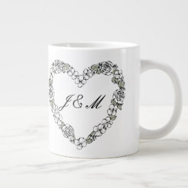 Mug de mariage noir et blanc Cœur Floral Jumbo Mugg