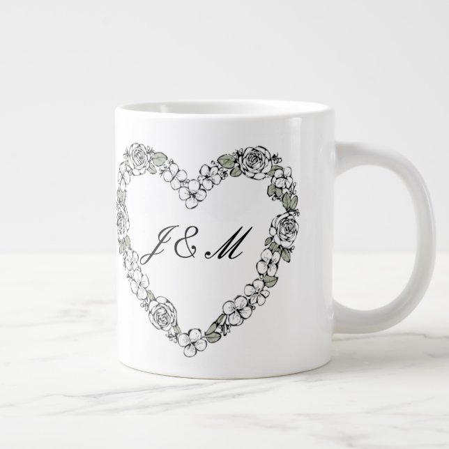 Mug de mariage noir et blanc Cœur Floral Jumbo Mugg (Höger)