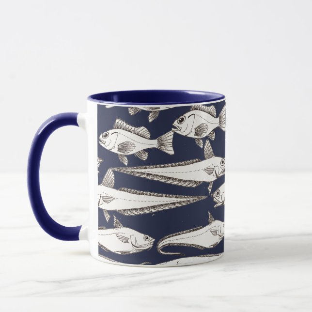 Mug Deep-Sea Fish Art blue Mugg (Vänster)