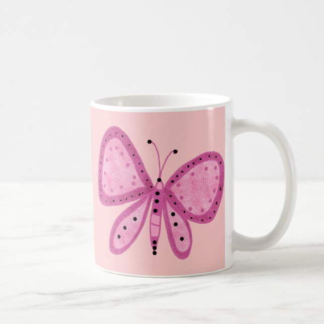 Mug Flickor Barn Rosa Lila Färgade 2 Fjärilar Kaffemugg (Höger)