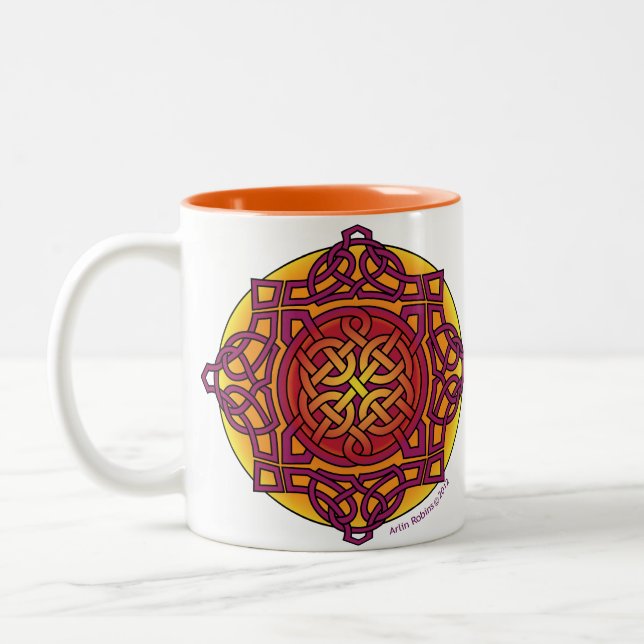 Mug_ för Celtic fnurramedaljong varm tones_ARD Två-Tonad Mugg (Vänster)