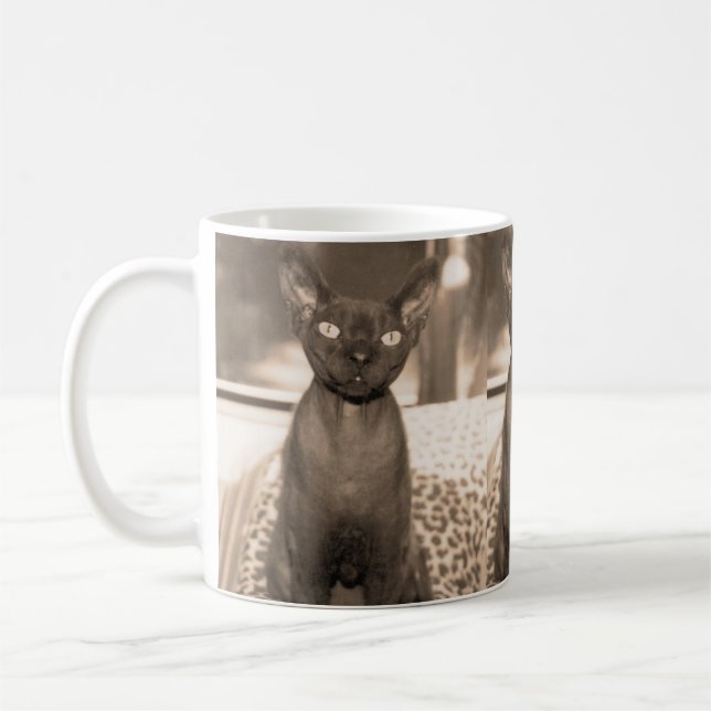 Mug. för SepiaDevon Rex katt Kaffemugg (Vänster)