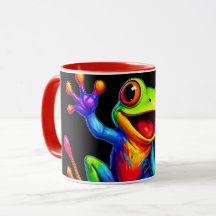 Mug fun et éclatant, grenouille colorée joyeuse.