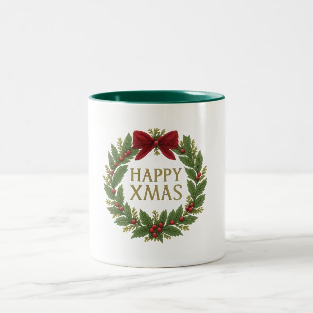 Mug - Glad jul krans Två-Tonad Mugg (Center)