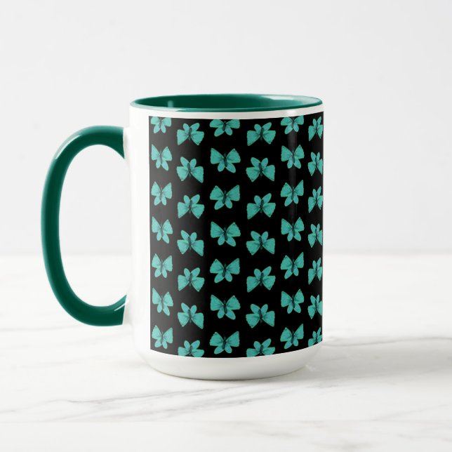MUG Jimette Design papillon turquoise sur noir Mugg (Vänster)