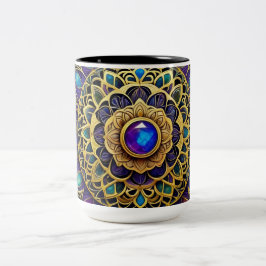 Mug Juvelbesatta Mandalas, Lila Guld Blå Två-Tonad Mugg