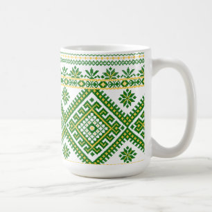Mug Klassisk Grön Ukrainsk Korsstygningsdesign Kaffemugg