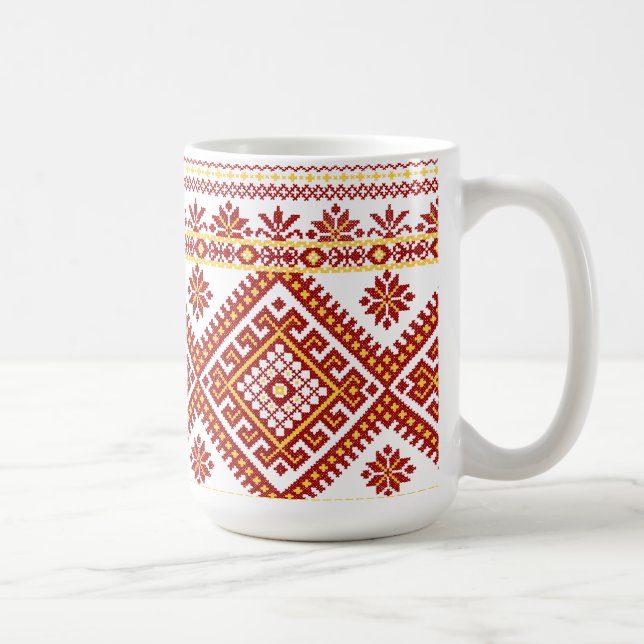 Mug Klassisk Ukrainsk Korsstygn Rödfärgad Kaffemugg (Höger)