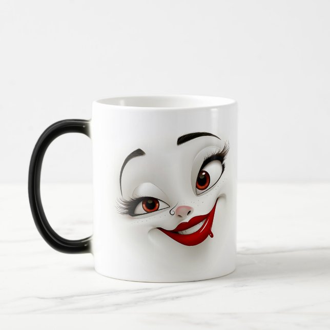 Mug Magic Sarcastic Women Face with Red Lips Magisk Mugg (Vänster)