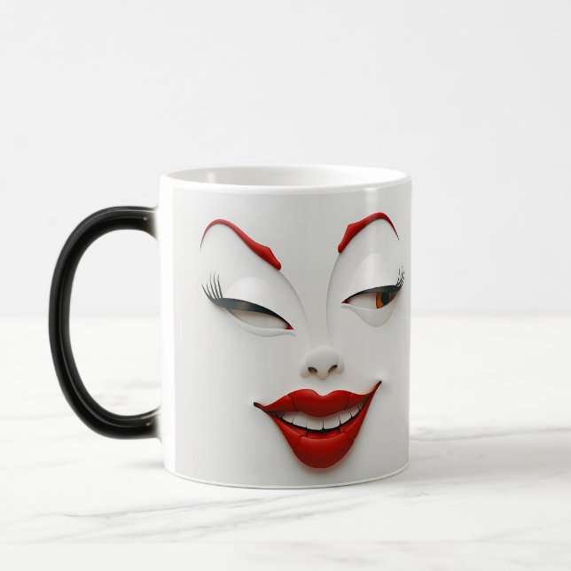 Mug Magic Sarcastic Women Face with Red Lips Magisk Mugg (Vänster)