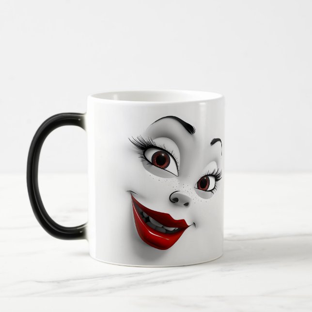 Mug Magic Sarcastic Women Face with Red Lips Magisk Mugg (Vänster)