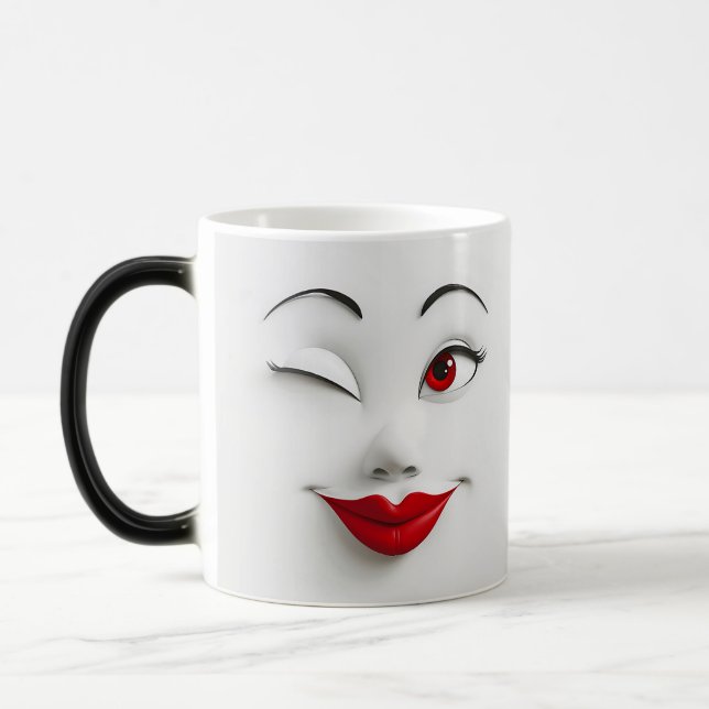 Mug Magic Sarcastic Women Face with Red Lips Magisk Mugg (Vänster)