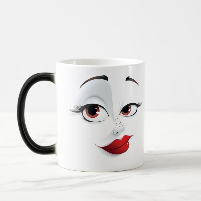 Mug Magic Sarcastic Women Face with Red Lips Magisk Mugg (Vänster)