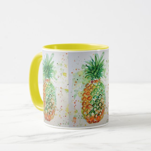 Mug med akvarellmålning av ananas mugg (Framsida vänster)