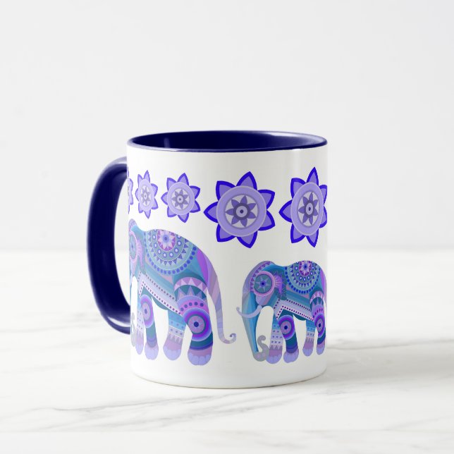 MUG MED COOLA ELEFANTER OCH BLOMMOR MUGG (Framsida vänster)